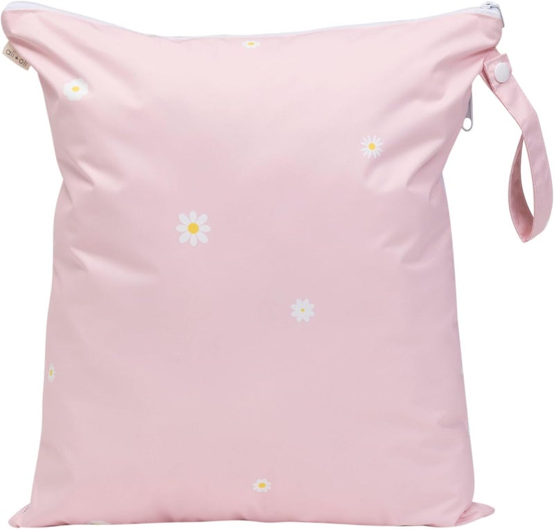 Ali+Oli Water Resistant Dual-Compartment Wet-Dry Bag for Travel, Hook to Stroller, Daycare, Diapers, Diaper Bag, Clutch Bag,15x12 inches (Blush Daisy) - Image 1